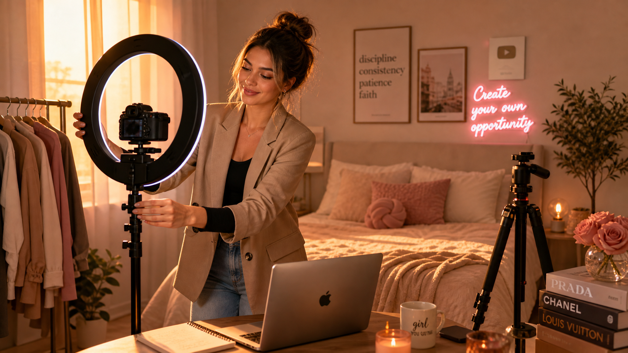 Creator upgrading from a phone to professional lighting and camera gear for adult content