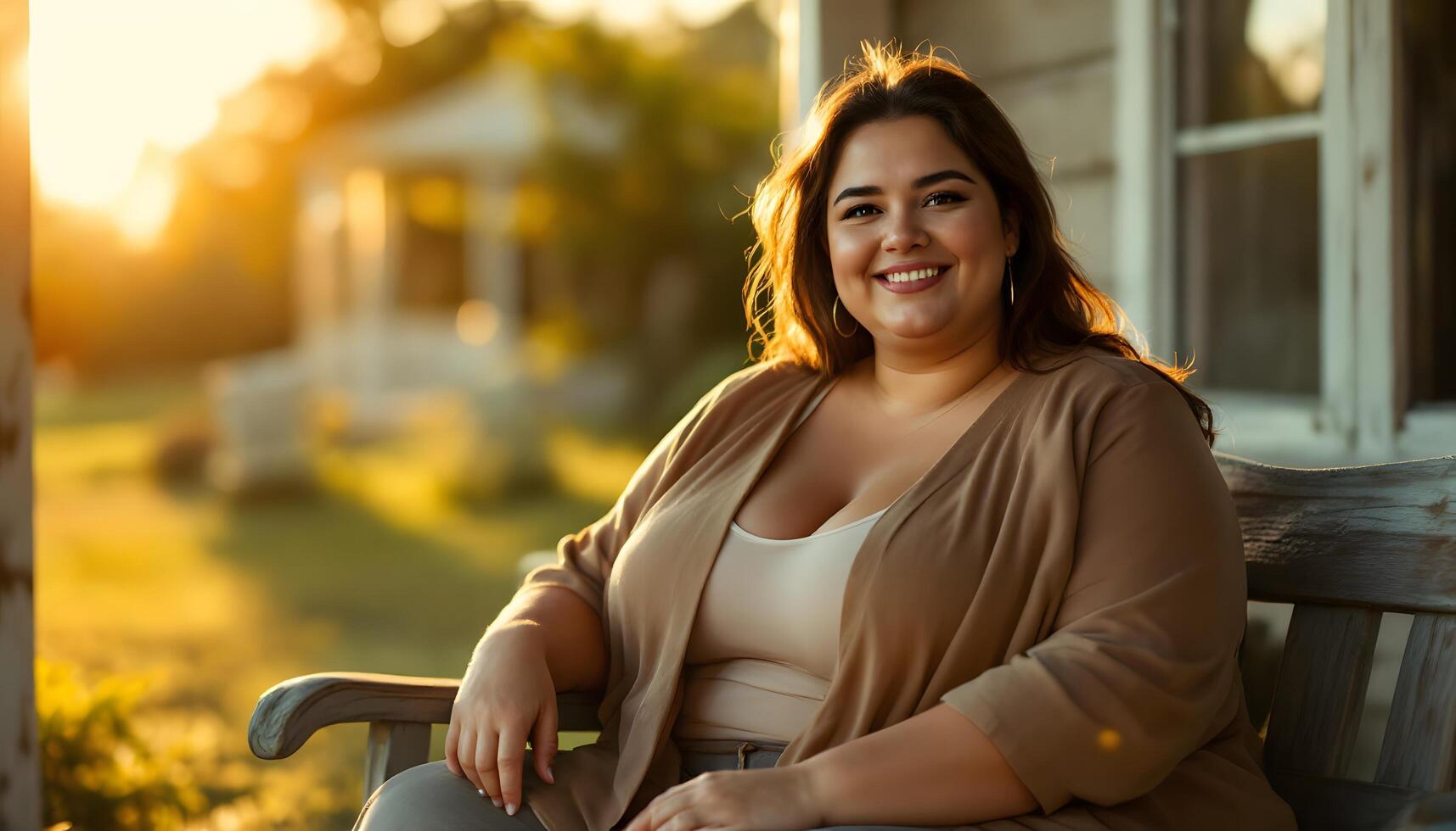 A confident curvy woman in warm flattering light representing the BBW and curvy niche