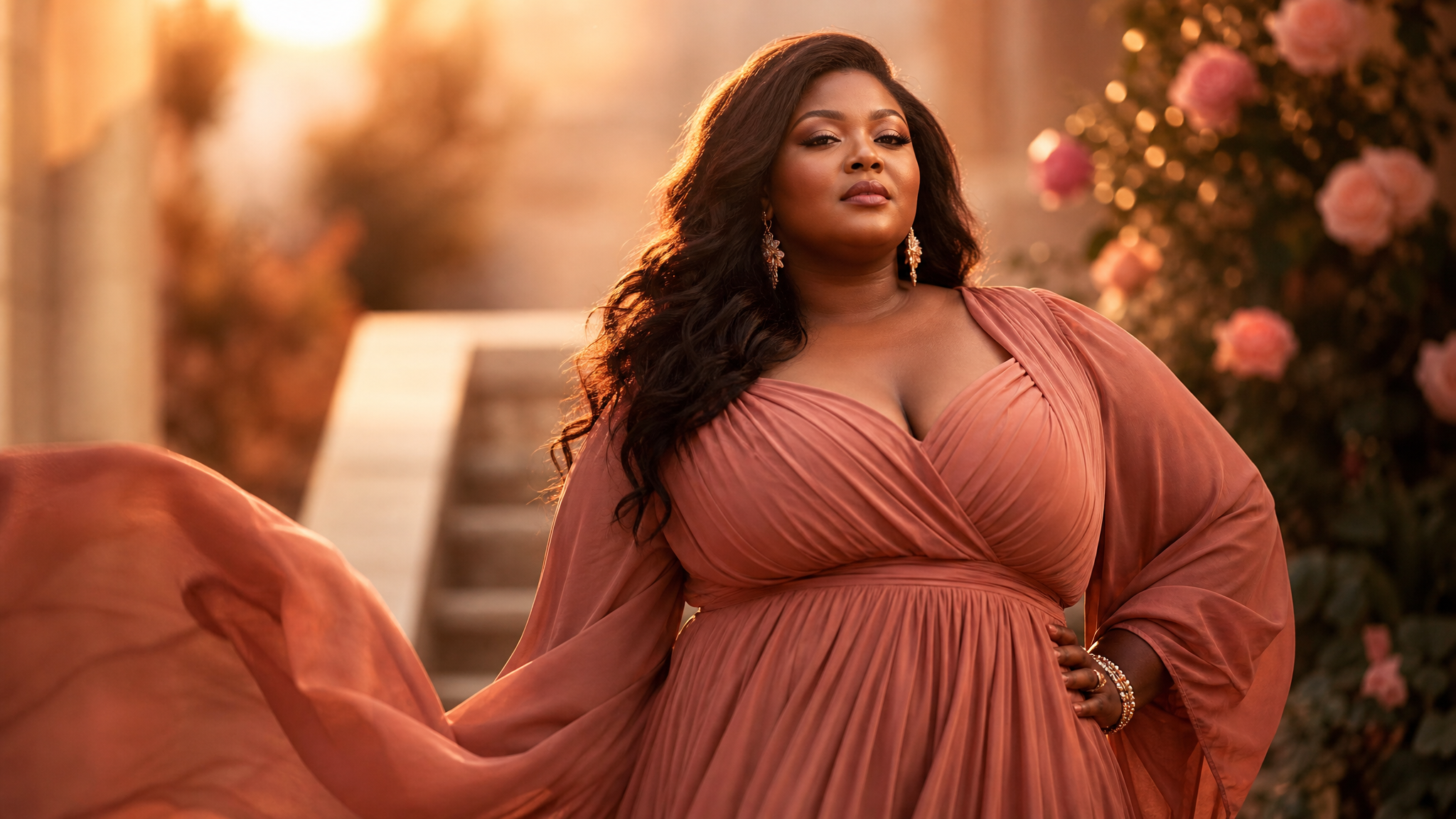 A confident person in warm, flattering light representing body positivity and self love