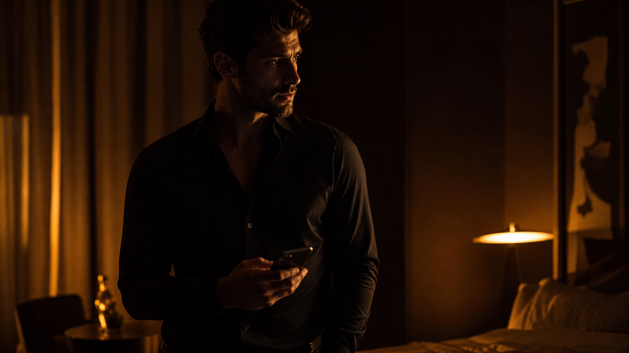 Confident man in fitted underwear posing for tasteful male creator content with good lighting