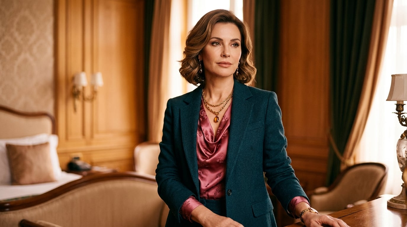 Confident mature woman in elegant attire representing the MILF and cougar content niches