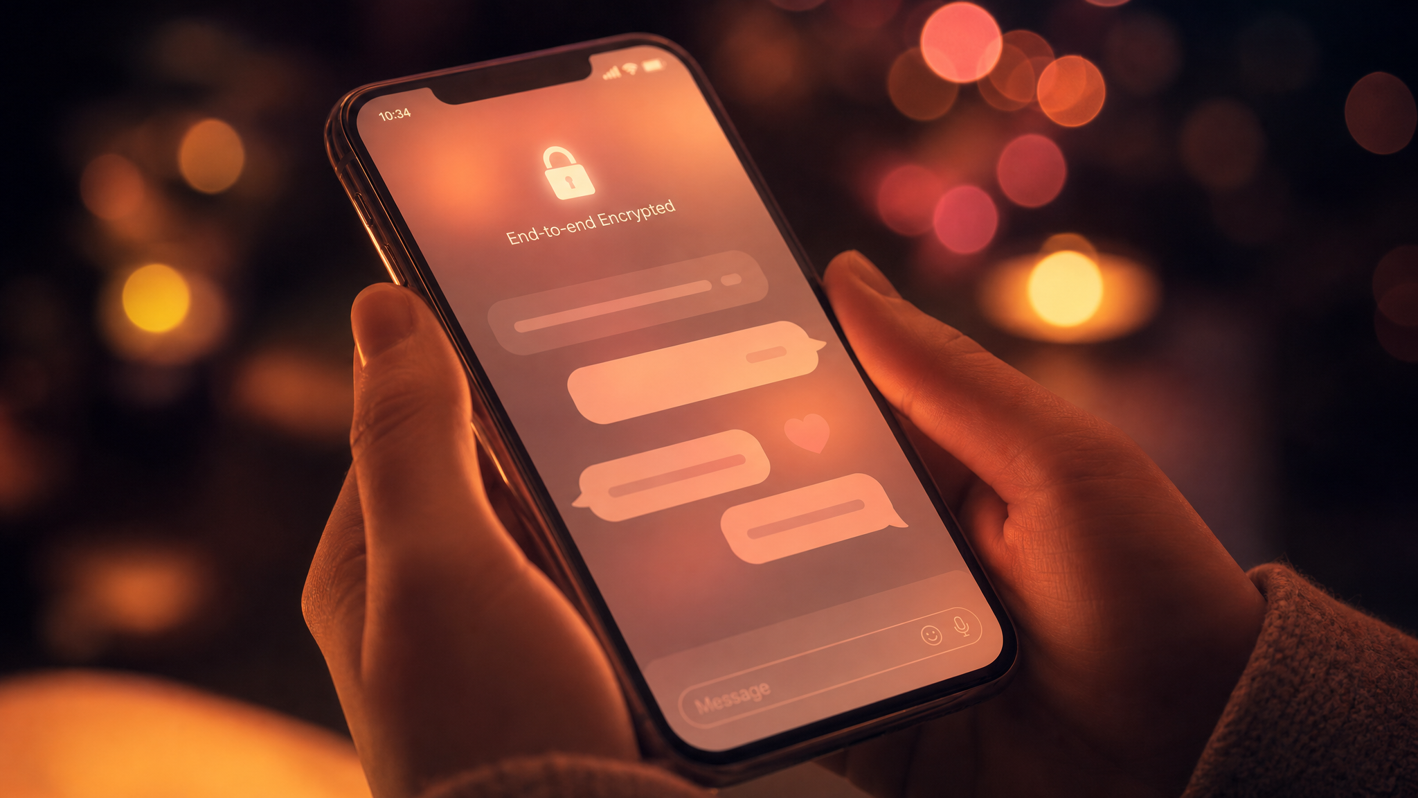 A phone glowing in warm light representing safe, private sharing of intimate photos