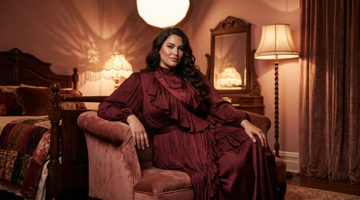 Confident woman posing with flattering angle and soft lighting during a boudoir-style photo session